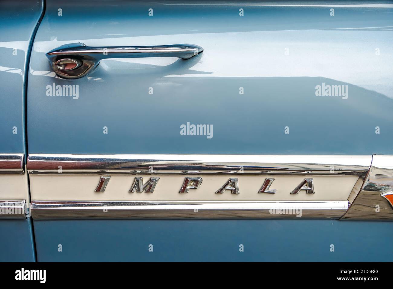 WETTENBERG, HESSE, GERMANY - 07 - 28 - 2023: IMPALA lettering on a car door at a Car Show Golden Oldies in Krofdorf-Gleiberg, near Giessen, Hesse. Stock Photo