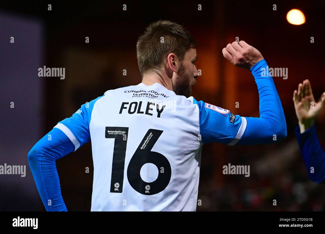 during the Sky Bet League 2 match between Swindon Town and Barrow at the County Ground, Swindon on Saturday 16th December 2023. (Photo: Howard Roe | MI News) Barrow's Sam Foley celebrates his goal Stock Photo