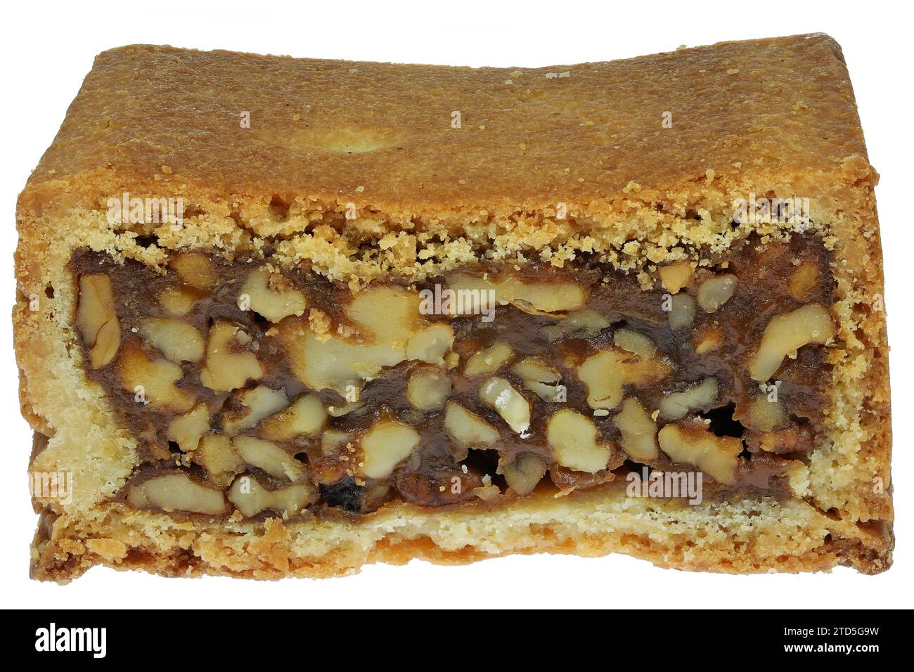 Engadine walnut cake isolated on white background Stock Photo
