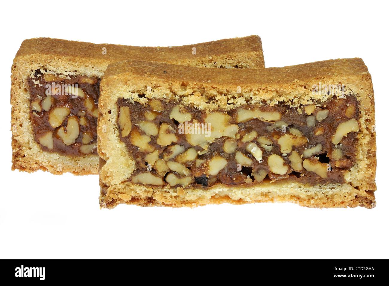 Engadine walnut cake isolated on white background Stock Photo