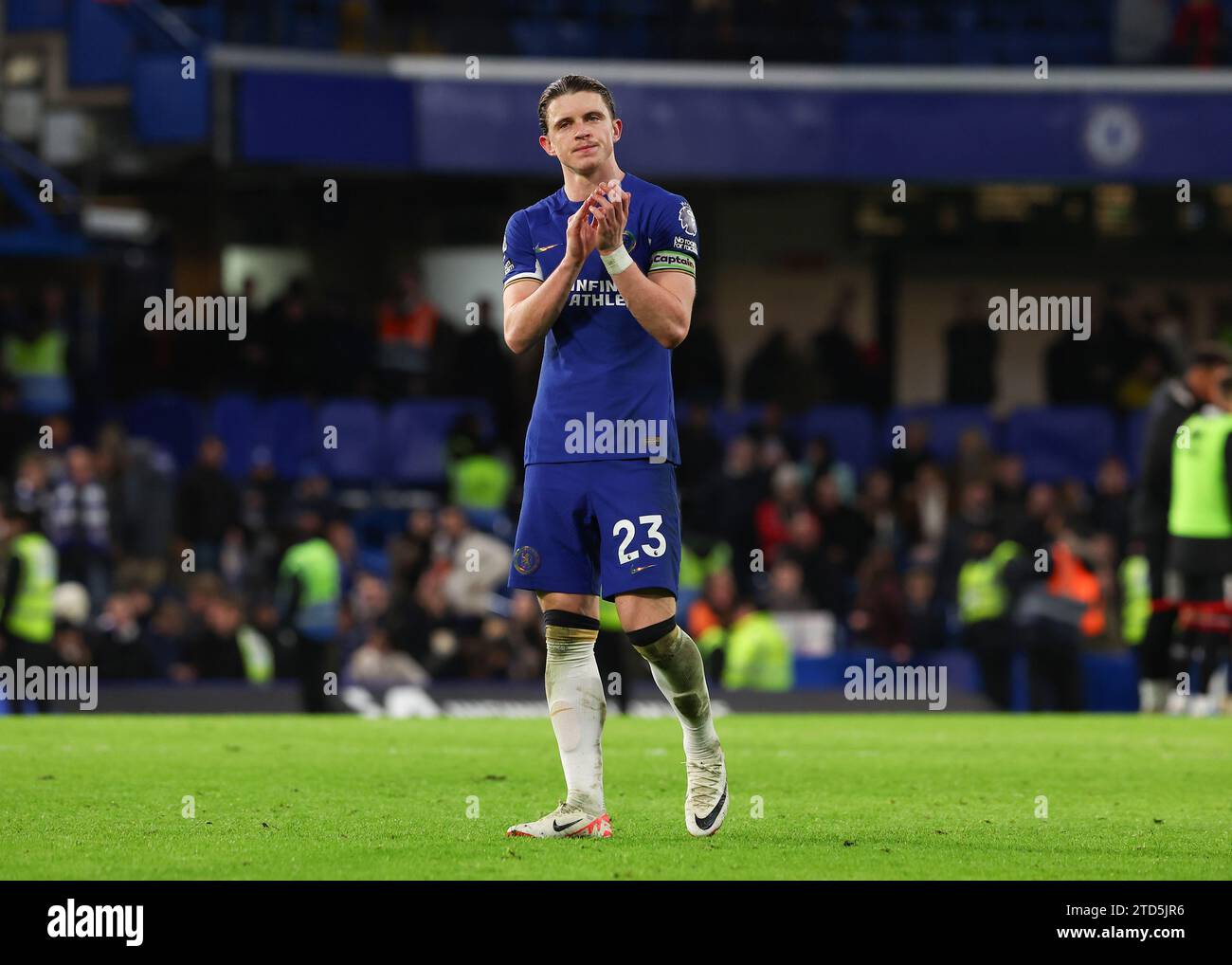 16th December 2023; Stamford Bridge, Chelsea, London, England: Premier League Football, Chelsea versus Sheffield United; Conor Gallagher of Chelsea applauding the Chelsea fans after full time Stock Photo