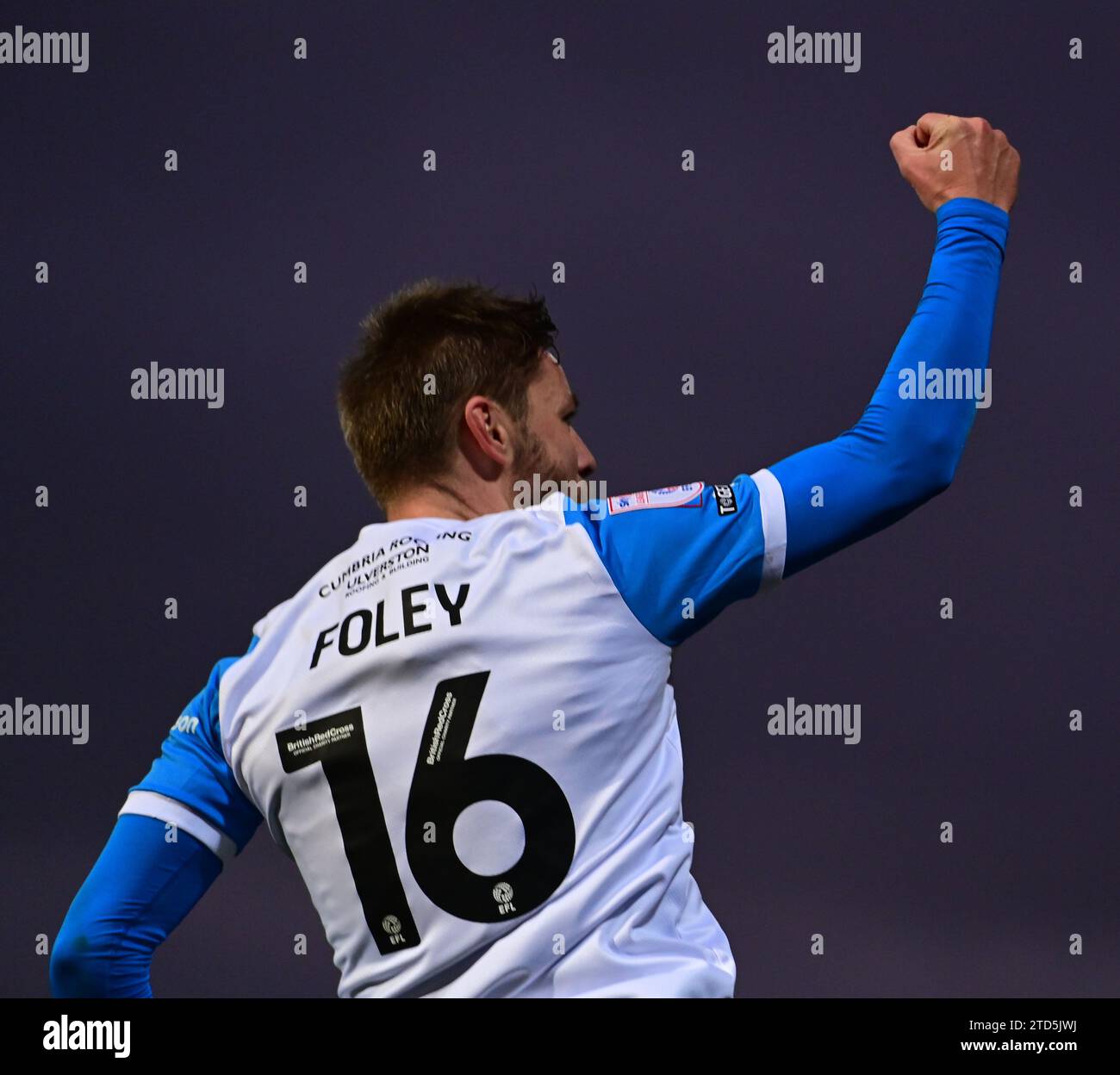 during the Sky Bet League 2 match between Swindon Town and Barrow at the County Ground, Swindon on Saturday 16th December 2023. (Photo: Howard Roe | MI News) Barrow's Sam Foley celebrates his goal Stock Photo