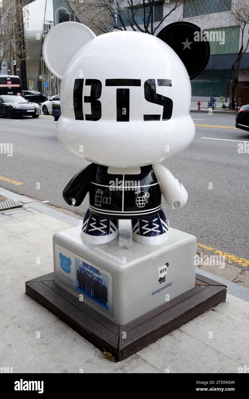 BTS bear at K-Star Road in Seoul, South Korea on December 13, 2023. Part of  the K-Star Road Art Project by artists Ducobi, Jon Burger Man, Artime Joe  and Junk House. (Photo