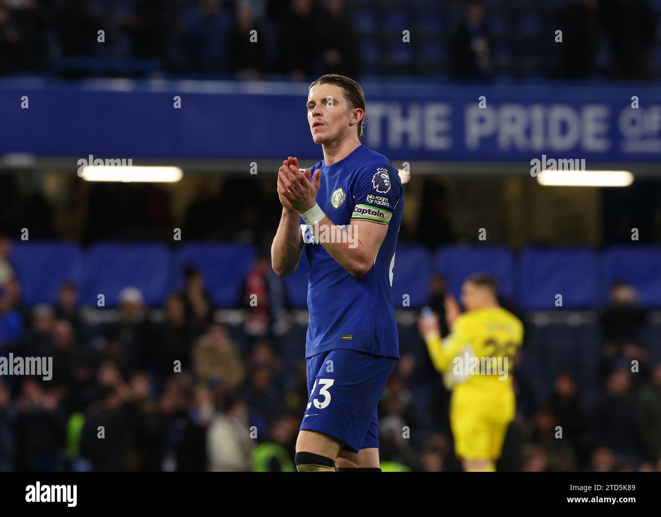 Chelsea, UK. 16th December 2023; Stamford Bridge, Chelsea, London, England: Premier League Football, Chelsea versus Sheffield United; Conor Gallagher of Chelsea applauding the Chelsea fans after full time Credit: Action Plus Sports Images/Alamy Live News Stock Photo