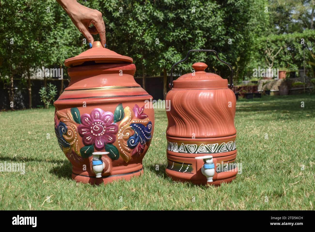 Ecofriendly Earthen clay drinking water pot. Clay water jug pot with