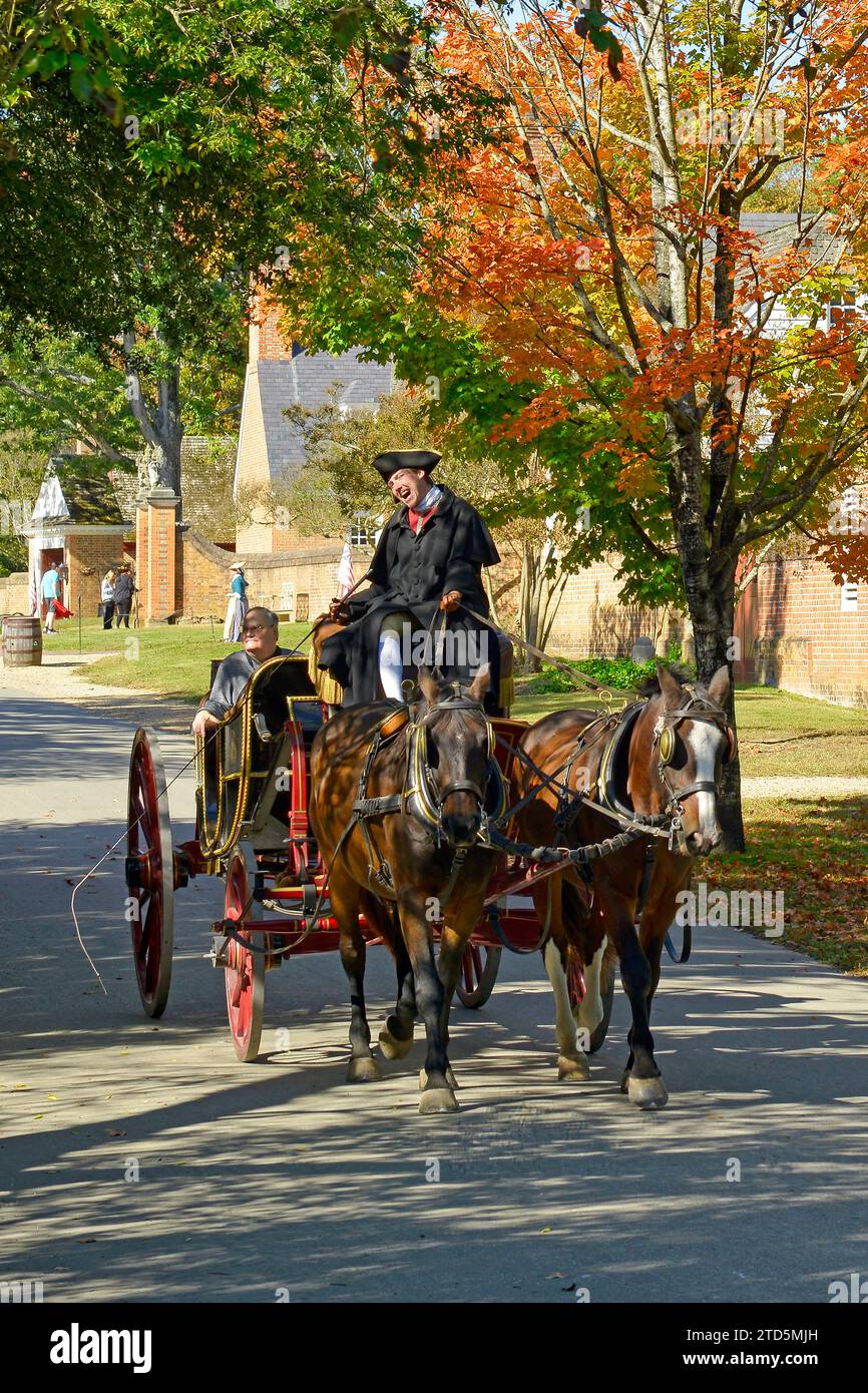 Horse and carriage ride around Colonial Williamsburg, Virginia Stock