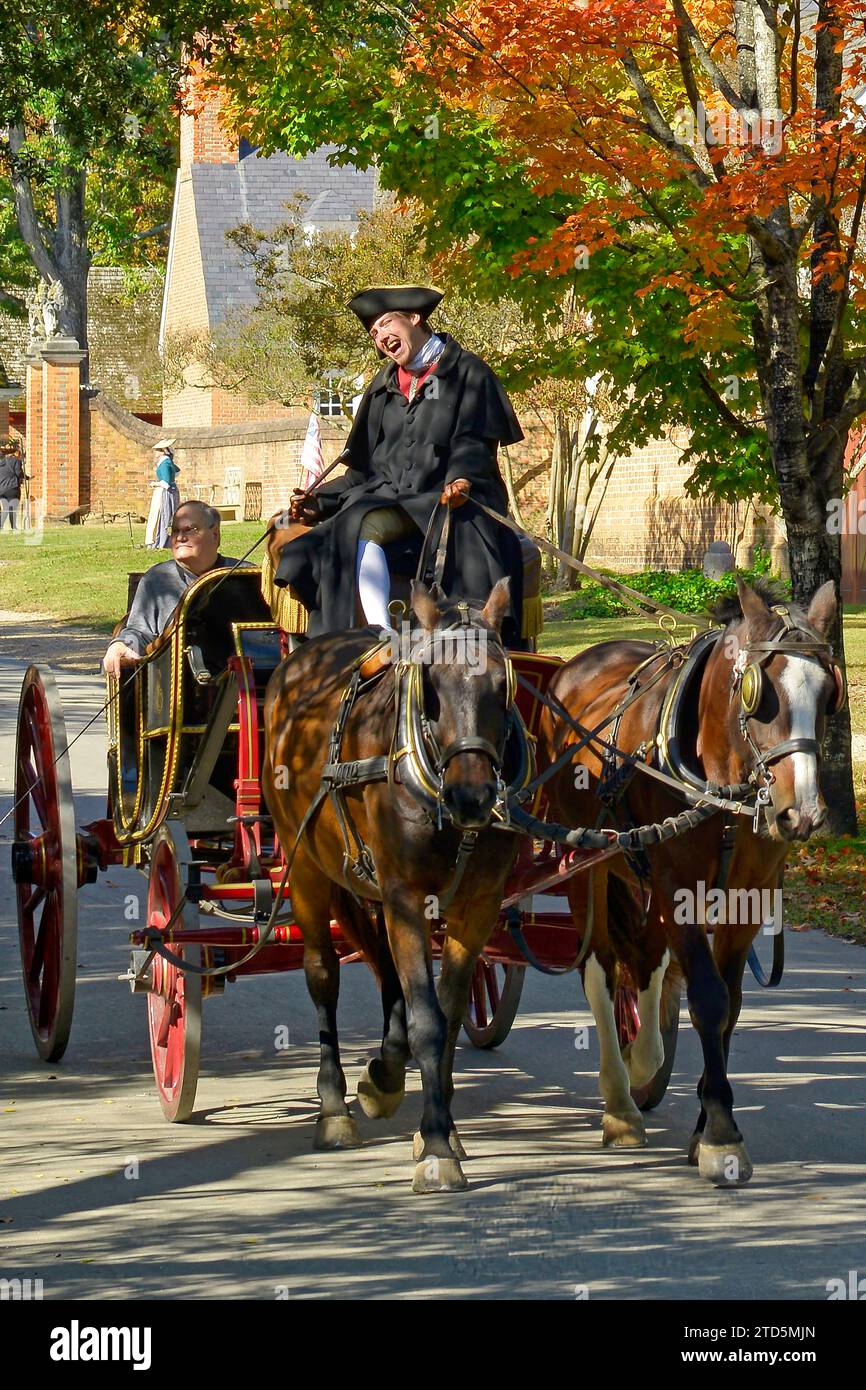 Horse and carriage ride around Colonial Williamsburg, Virginia Stock