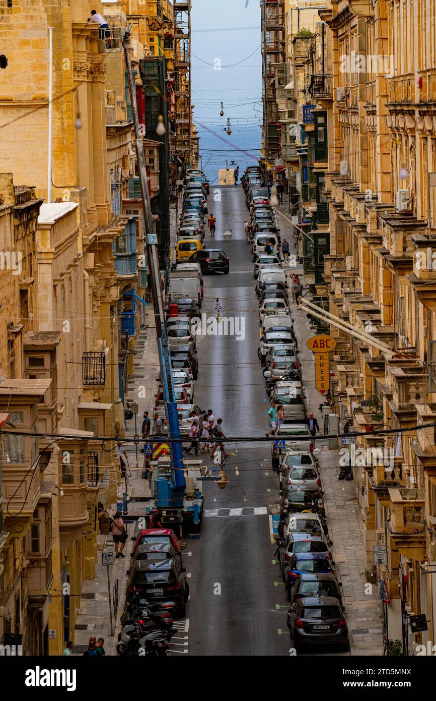 The steep streets of Valletta, often crowded with tourists Stock Photo