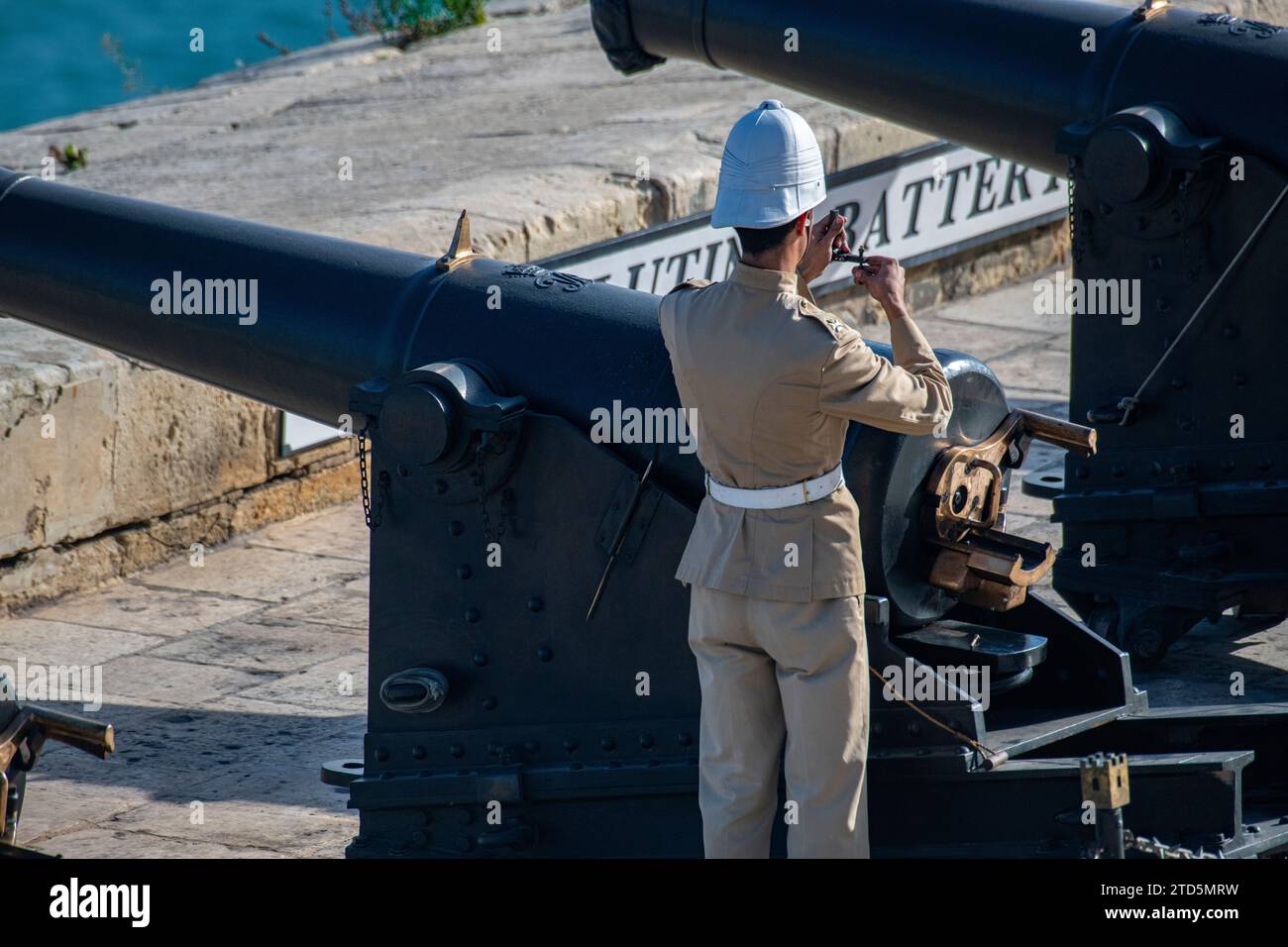 A cannon is fired from Valletta in Malta - the daily saluting battery Stock Photo