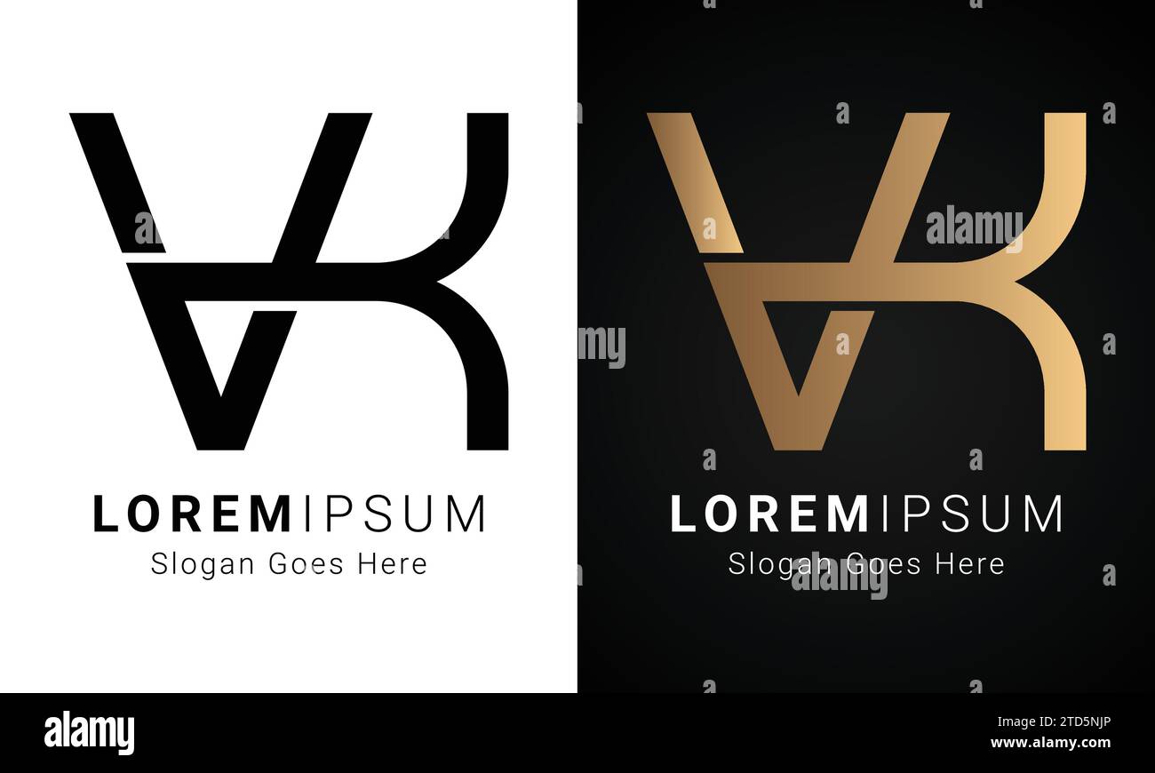 Luxury Initial VK or KV Monogram Text Letter Logo Design Stock Vector