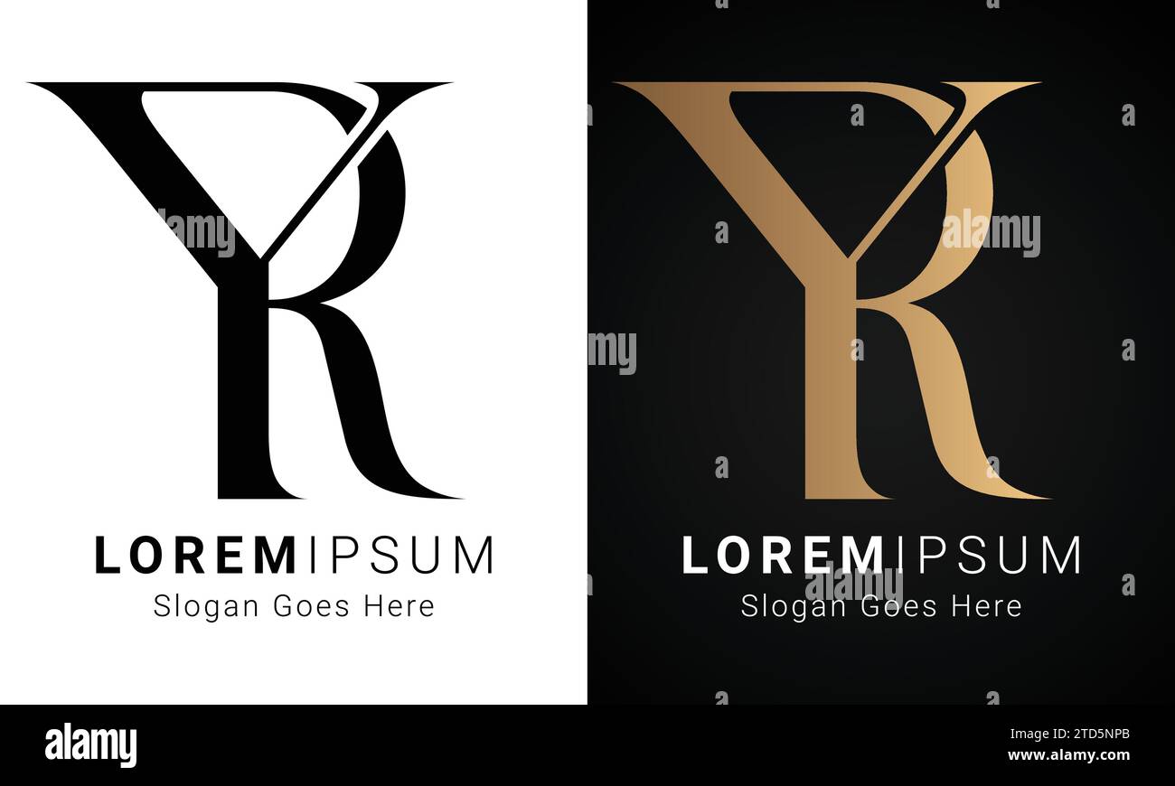 Luxury Initial YR or RY Monogram Text Letter Logo Design Stock Vector