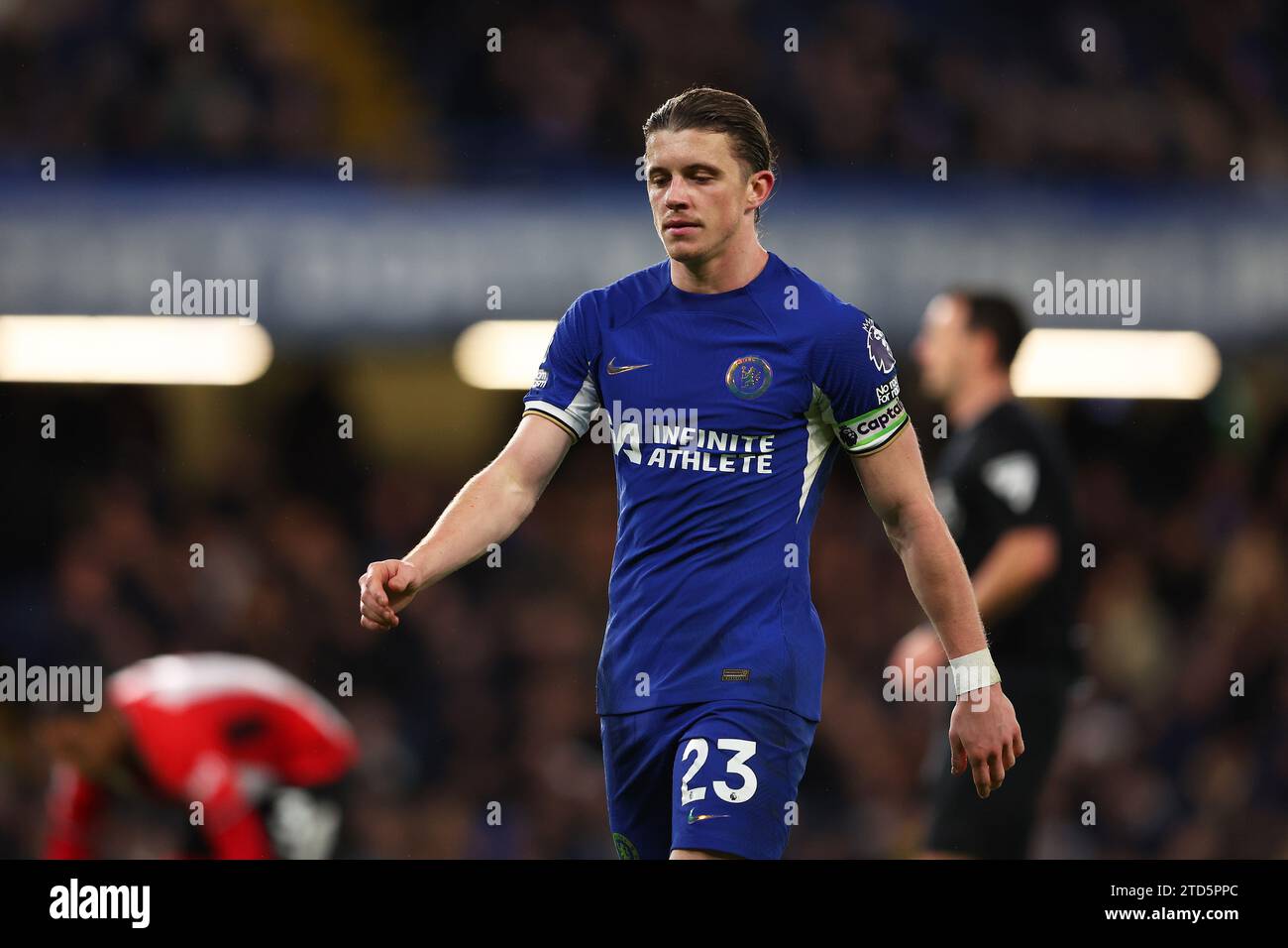 Chelsea, UK. 16th December 2023; Stamford Bridge, Chelsea, London, England: Premier League Football, Chelsea versus Sheffield United; Conor Gallagher of Chelsea wearing the captain's armband Credit: Action Plus Sports Images/Alamy Live News Stock Photo