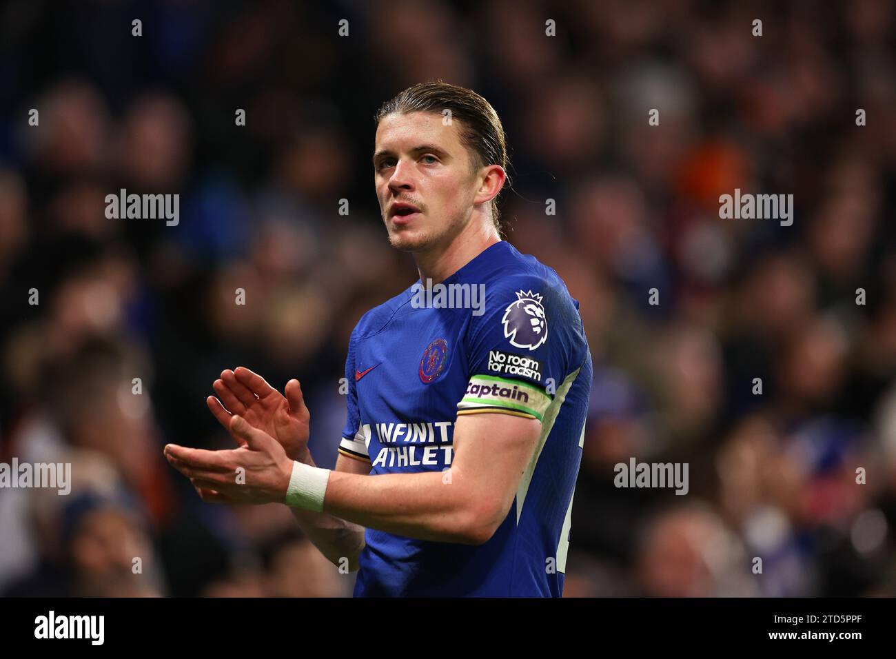 Chelsea, UK. 16th December 2023; Stamford Bridge, Chelsea, London, England: Premier League Football, Chelsea versus Sheffield United; Conor Gallagher of Chelsea wearing the captain&#x2019;s armband Credit: Action Plus Sports Images/Alamy Live News Stock Photo