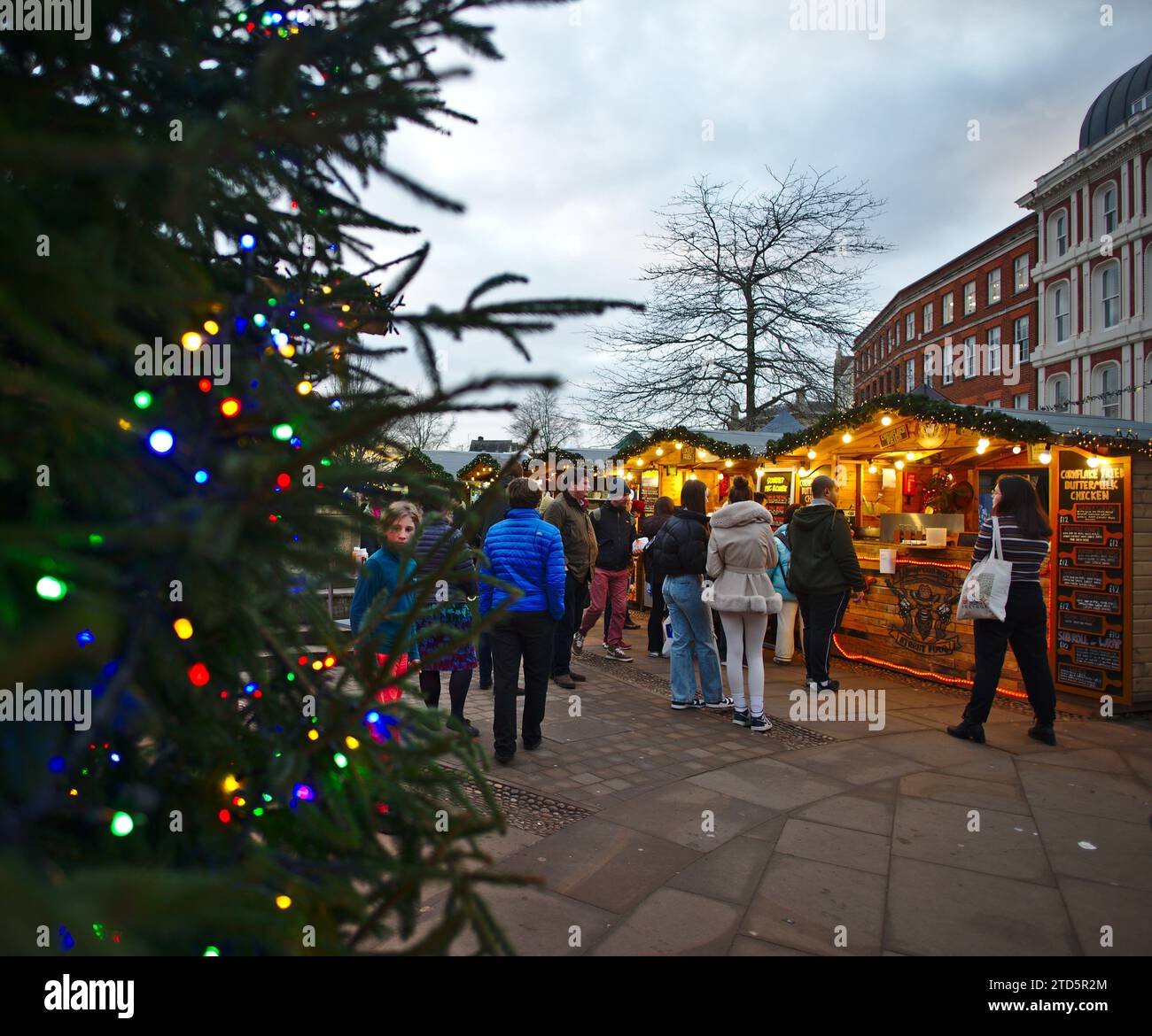 Christmas market on Exeter Catheral Green. Exeter, Devon, UK Stock Photo