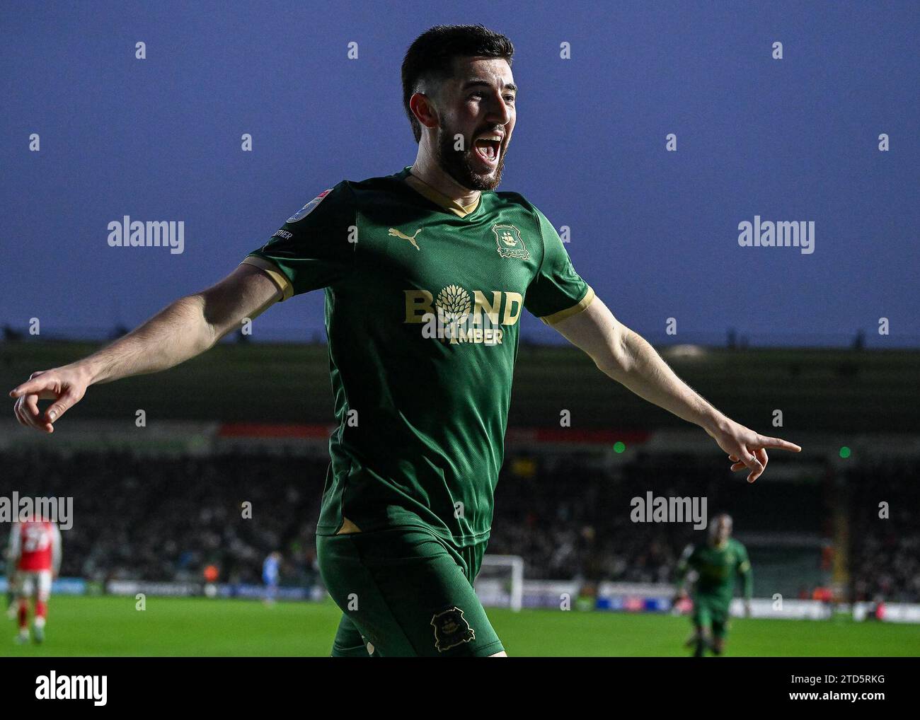 Finn Azaz 18 of Plymouth Argyle scores to make it 21 during the Sky