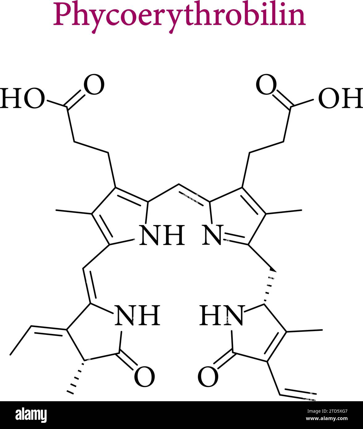 A chemical diagram of phycoerythrobilin.Vector illustration. Stock Vector