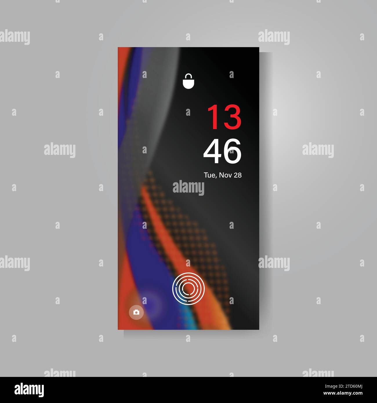 Smartphone screen with dynamic abstract wavy wallpaper design Stock ...