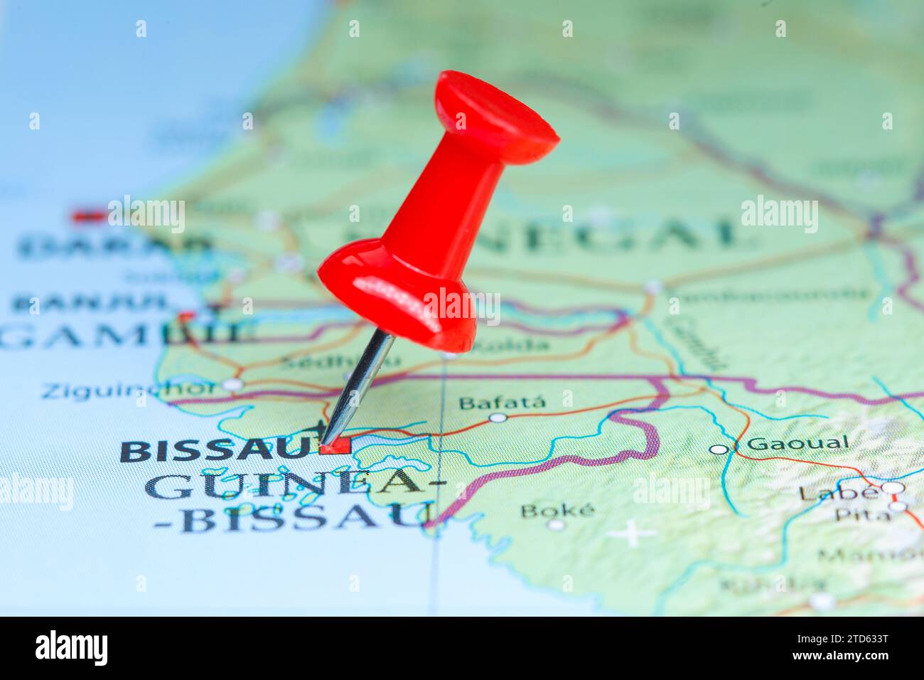 Bissau, Guinea Bissau pin on map Stock Photo