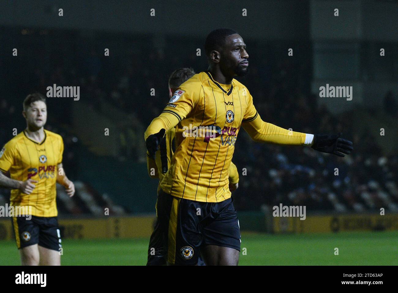 Omar Bogle of Newport County celebrates after he scores his teams 1st goal. EFL football league