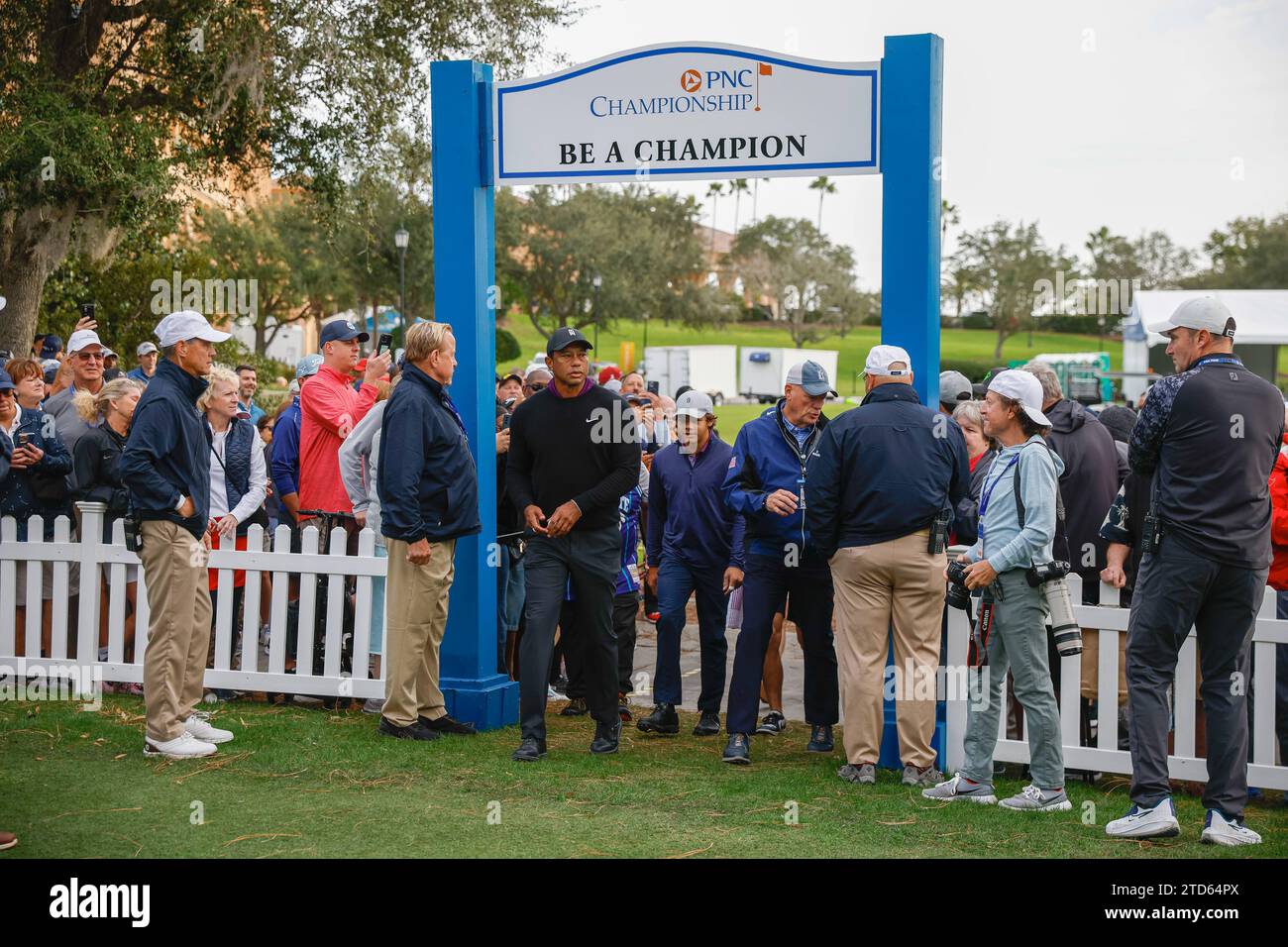 December 15, 2023 Tiger Woods and son Charlie Woods entering the first