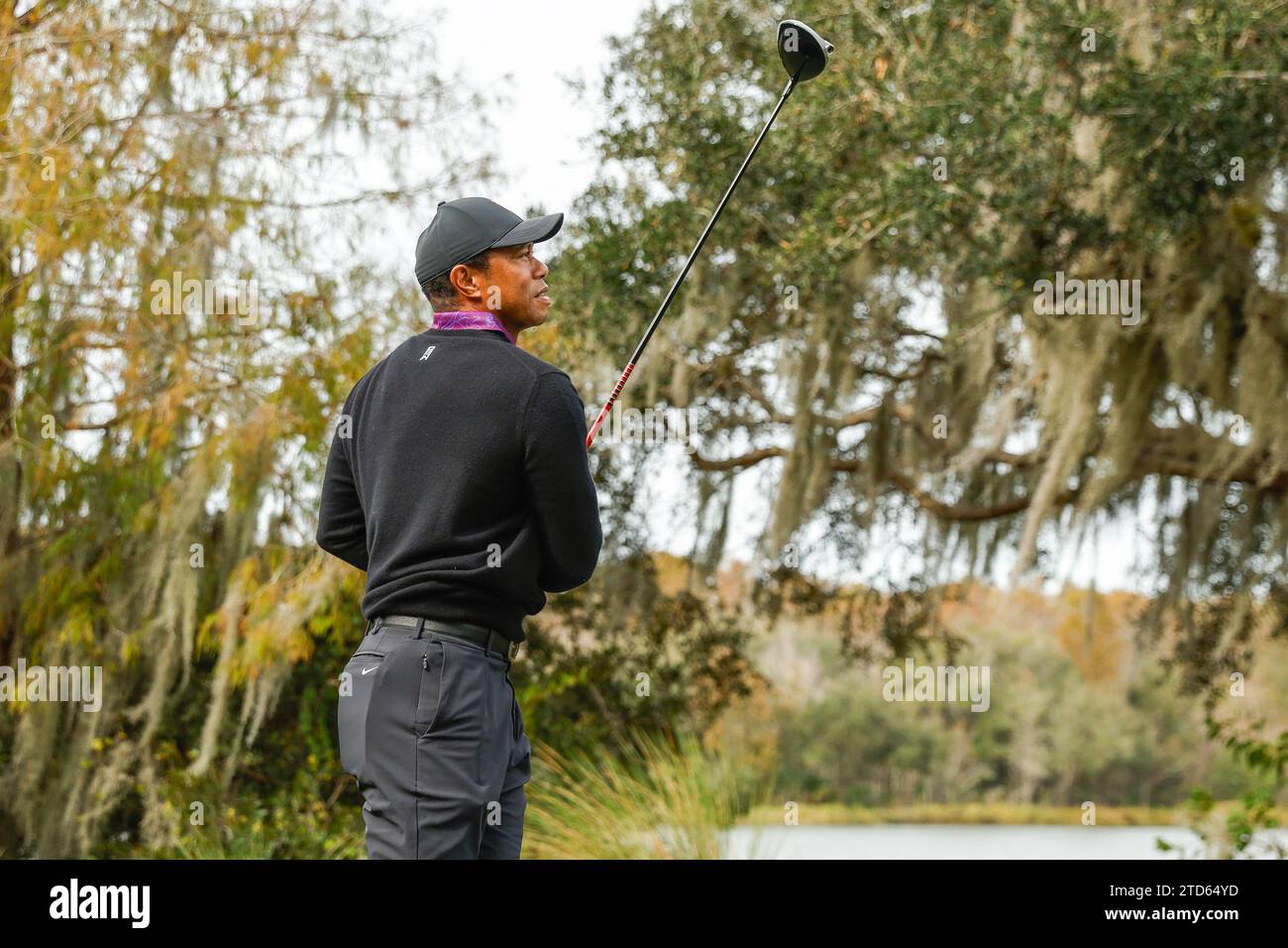 December 15, 2023 Tiger Woods teeing off during the ProAm at the PNC