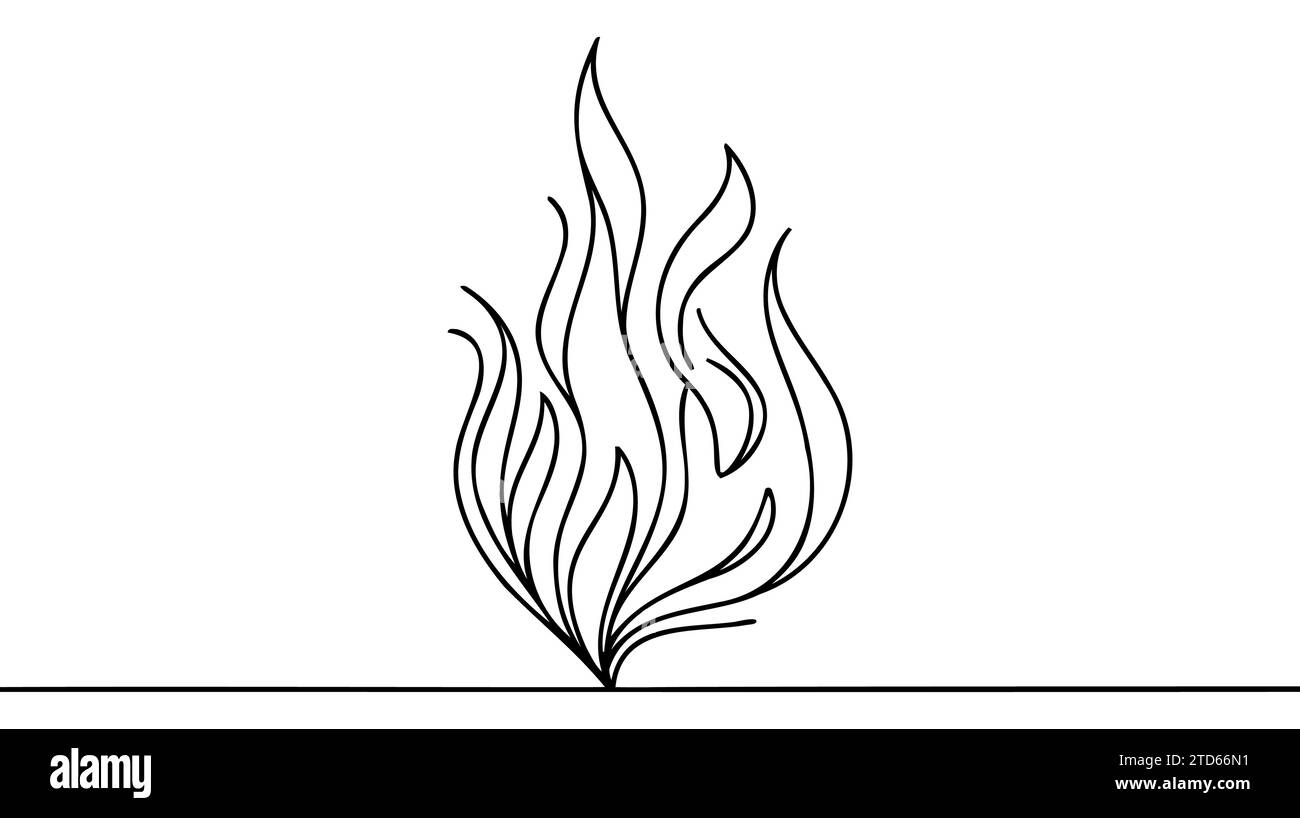 Continuous line fire, flame one line drawing isolated vector fire