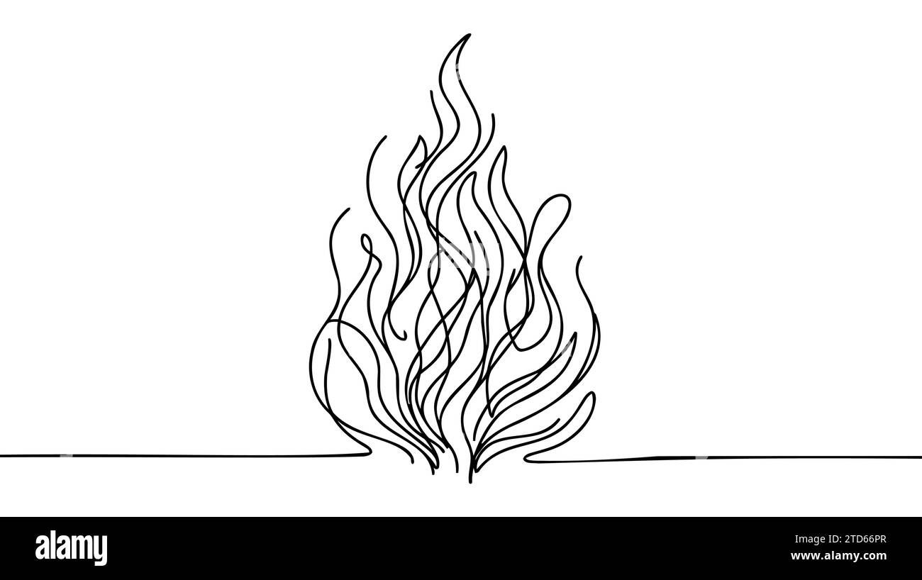 Continuous line fire, flame one line drawing isolated vector fire ...