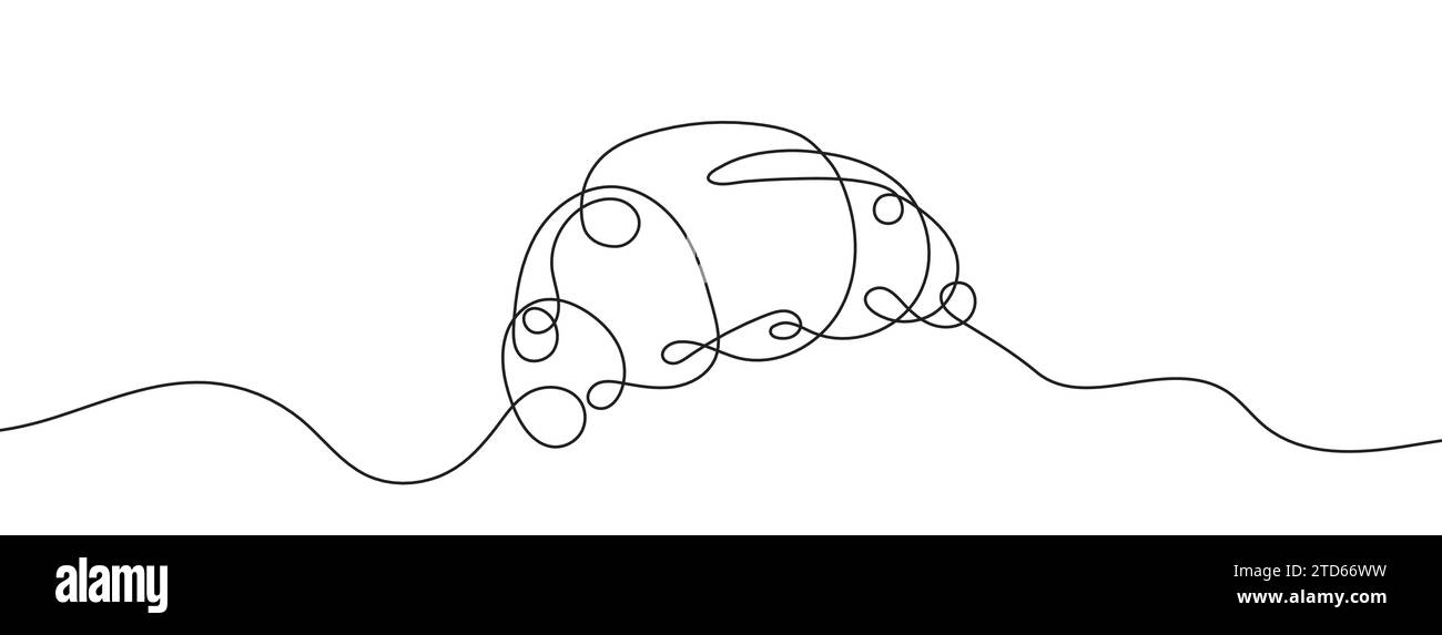 Continuous editable line drawing of croissant. One line drawing background. Vector illustration. Single line croissant icon. Stock Vector