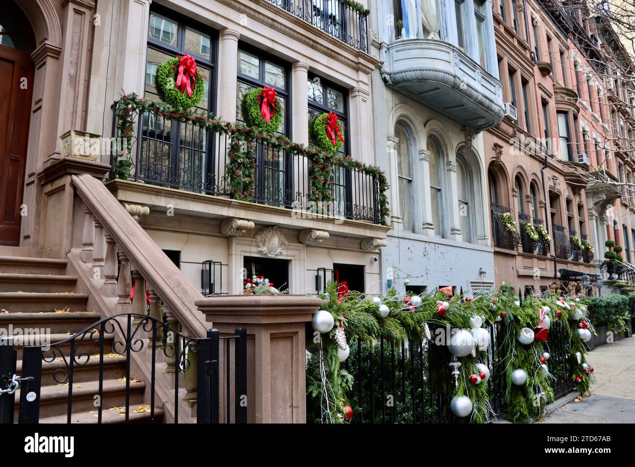 Christmas decorations on building on Upper East side of Manhattan, New