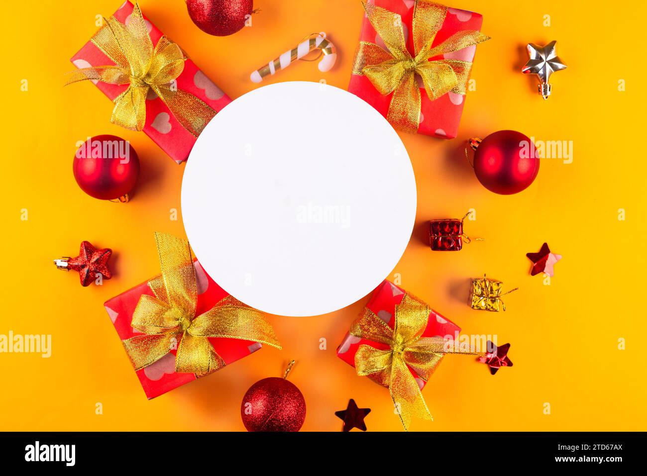 Christmas and New Year compositions with gifts boxes wrapped in red ...