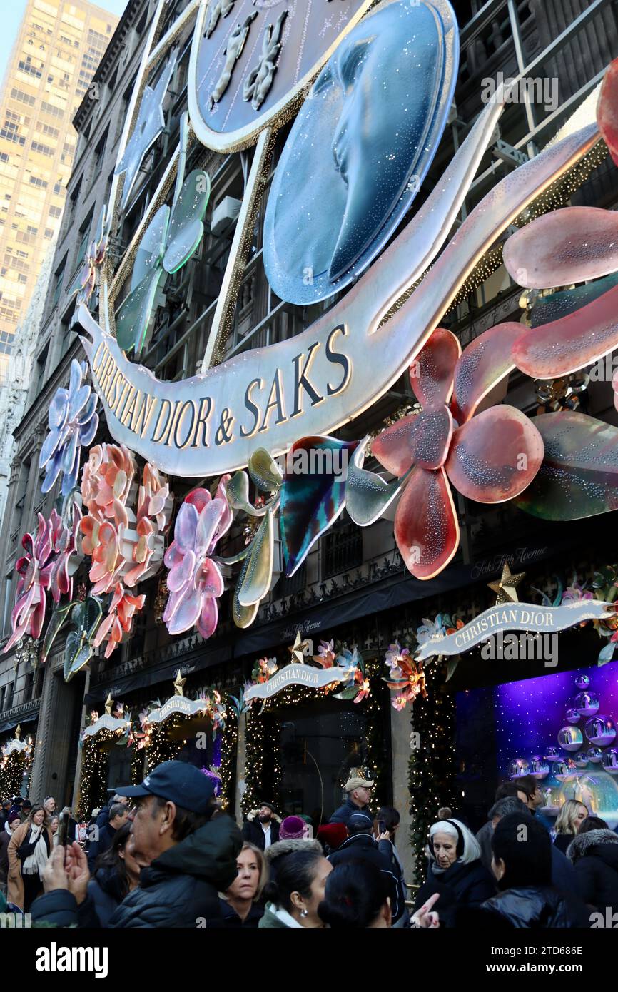 Christian Dior Christmas decorations at Saks Fifth avenue department store, Manhattan, New York