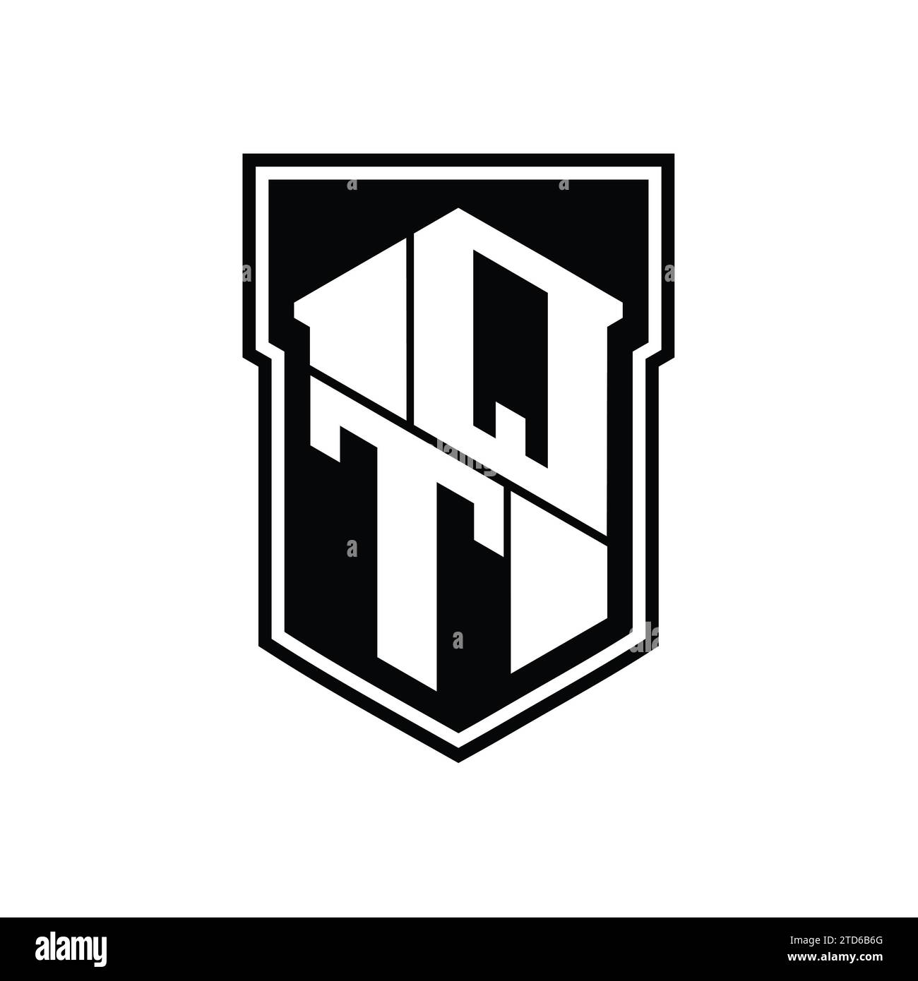 QT Letter Logo monogram hexagon geometric up and down inside shield ...