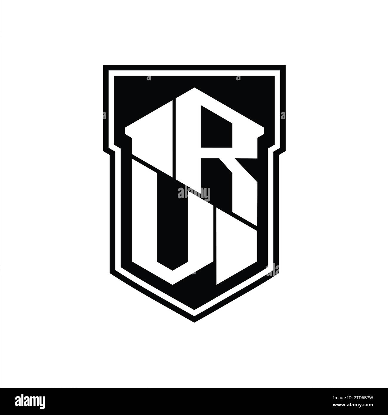 RV Letter Logo monogram hexagon geometric up and down inside shield ...