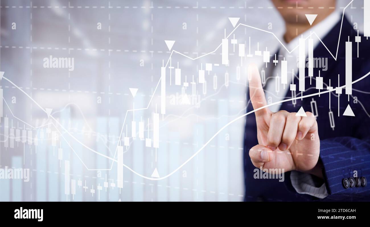 Businessman touchscreen line of Stock market or forex trading graph and ...