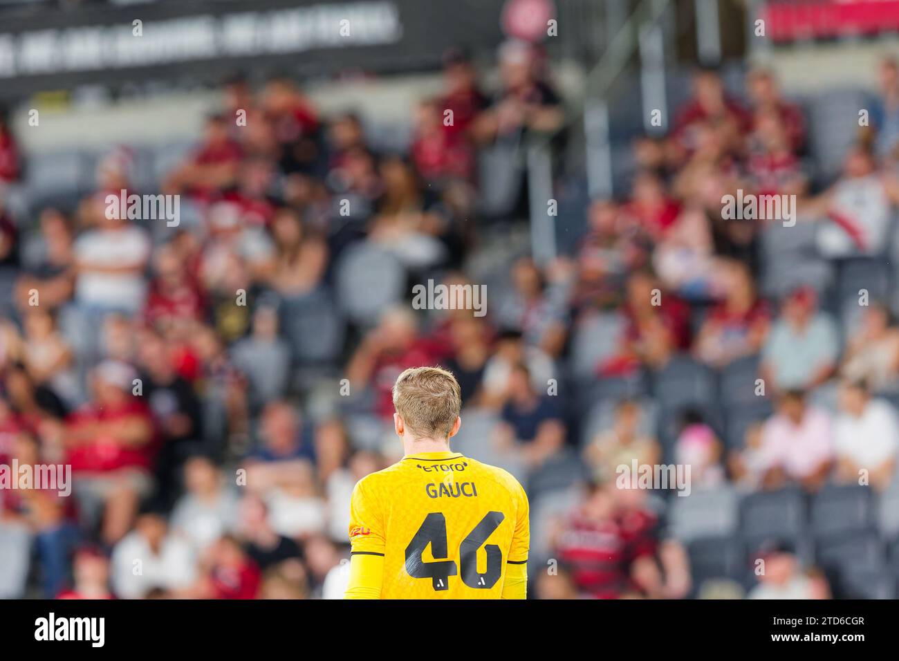 Joe Gauci of Adelaide United looks on during the A-League Men Rd8 between the Wanderers and Adelaide United at CommBank Stadium on December 15, 2023 i Stock Photo