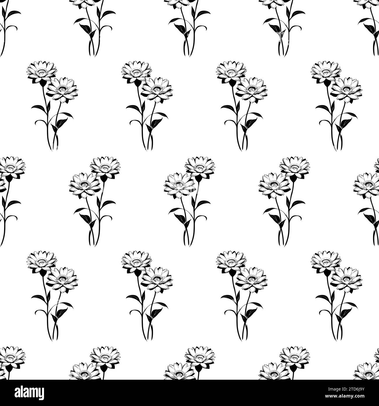 seamless pattern of black flowers on a white background, texture ...