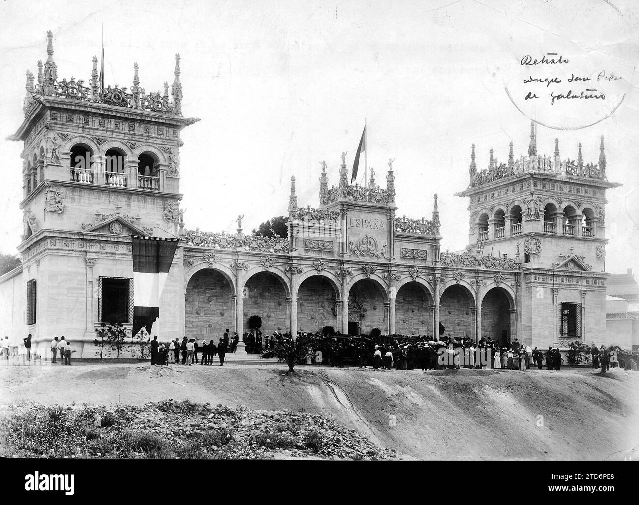 Rome (Italy), June 1911. The Spanish pavilion of the Rome exhibition at the opening ceremony
