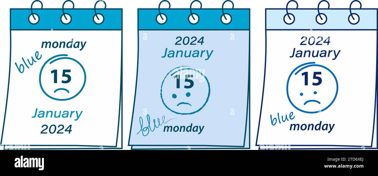 Set of 3 various calendar sheets with the date of Blue Monday 2024