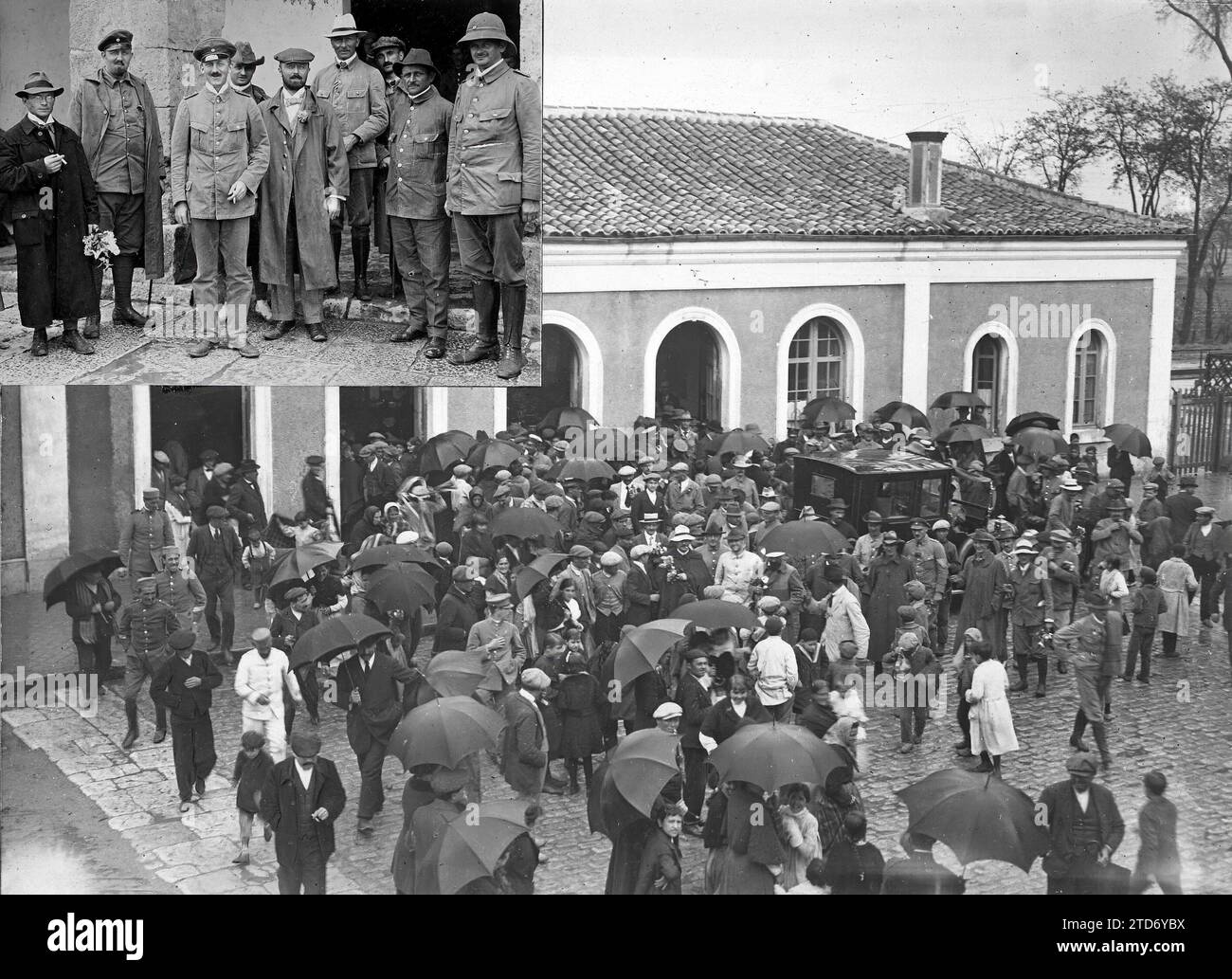 04/30/1916. In Alcalá de Henares. Appearance of the station square at the arrival of the train that led to the Germans. In the upper left corner, a group of expedition officers. Credit: Album / Archivo ABC / José Zegri Stock Photo