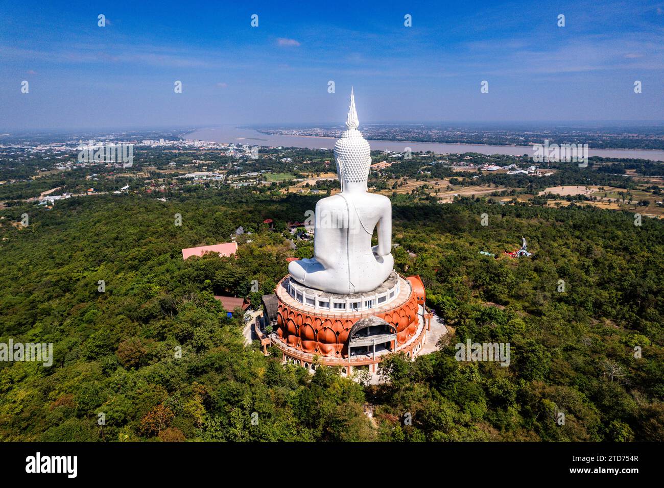 Aerial view of Wat Roi Phra Phutthabat Phu Manorom, Mukdahan, Thailand ...
