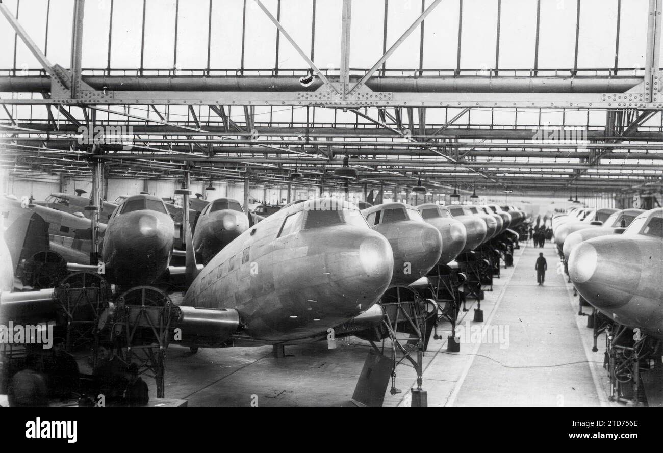 Spain, 1953. Series of fuselages of the «CASA 201 Alcotán» aircraft. Credit: Album / Archivo ABC / Oronoz Stock Photo
