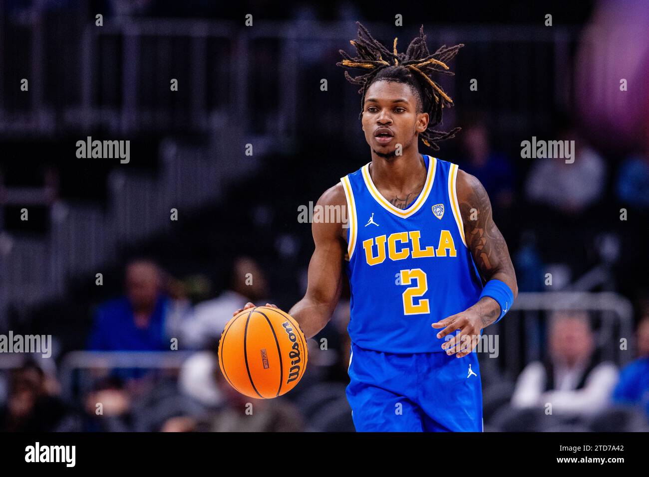 December 16, 2023: UCLA Bruins guard Dylan Andrews (2) brings the ball ...