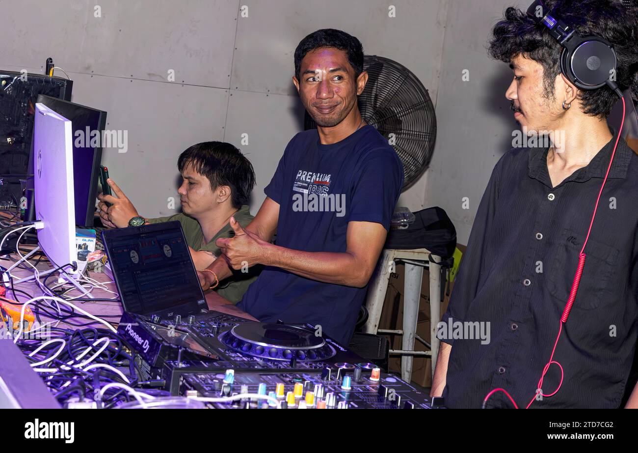 Thai DJ booth at Green Mango disco, Chaweng, Ko Samui, Thailand Stock