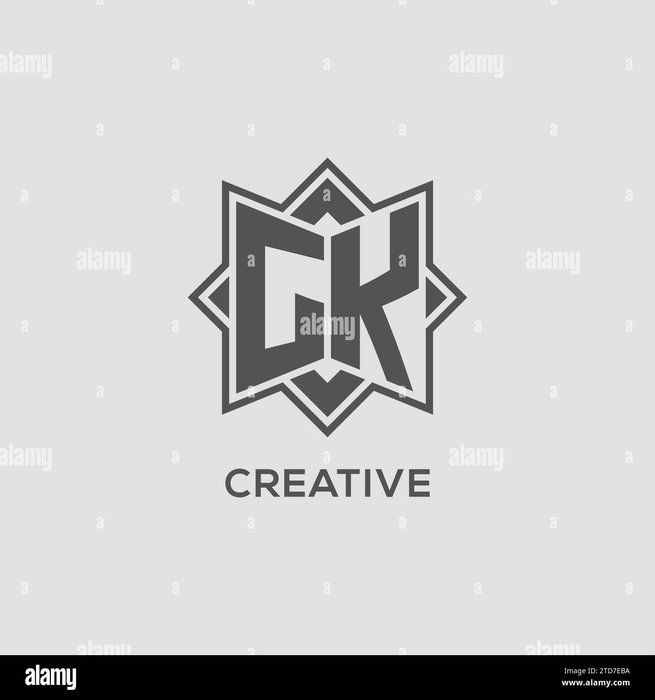 Monogram GK logo with eight point star style design vector graphic Stock Vector