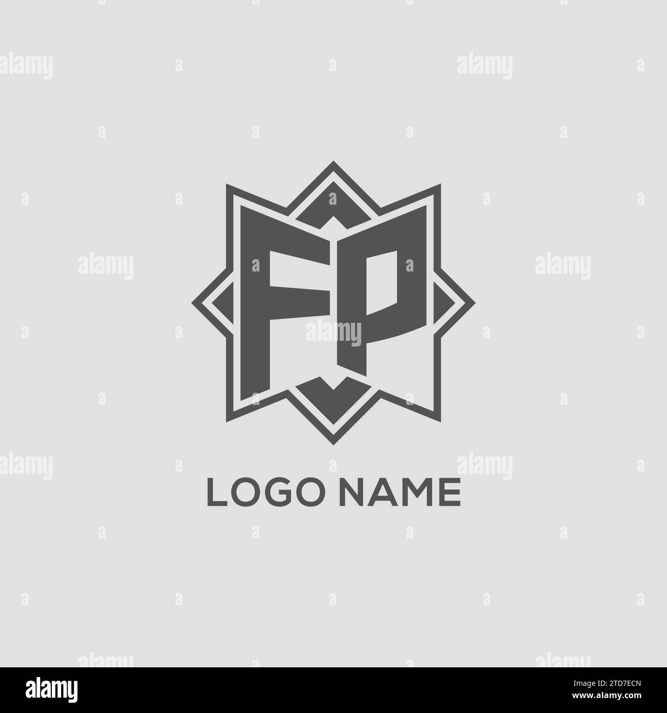 Monogram FP logo with eight point star style design vector graphic Stock Vector