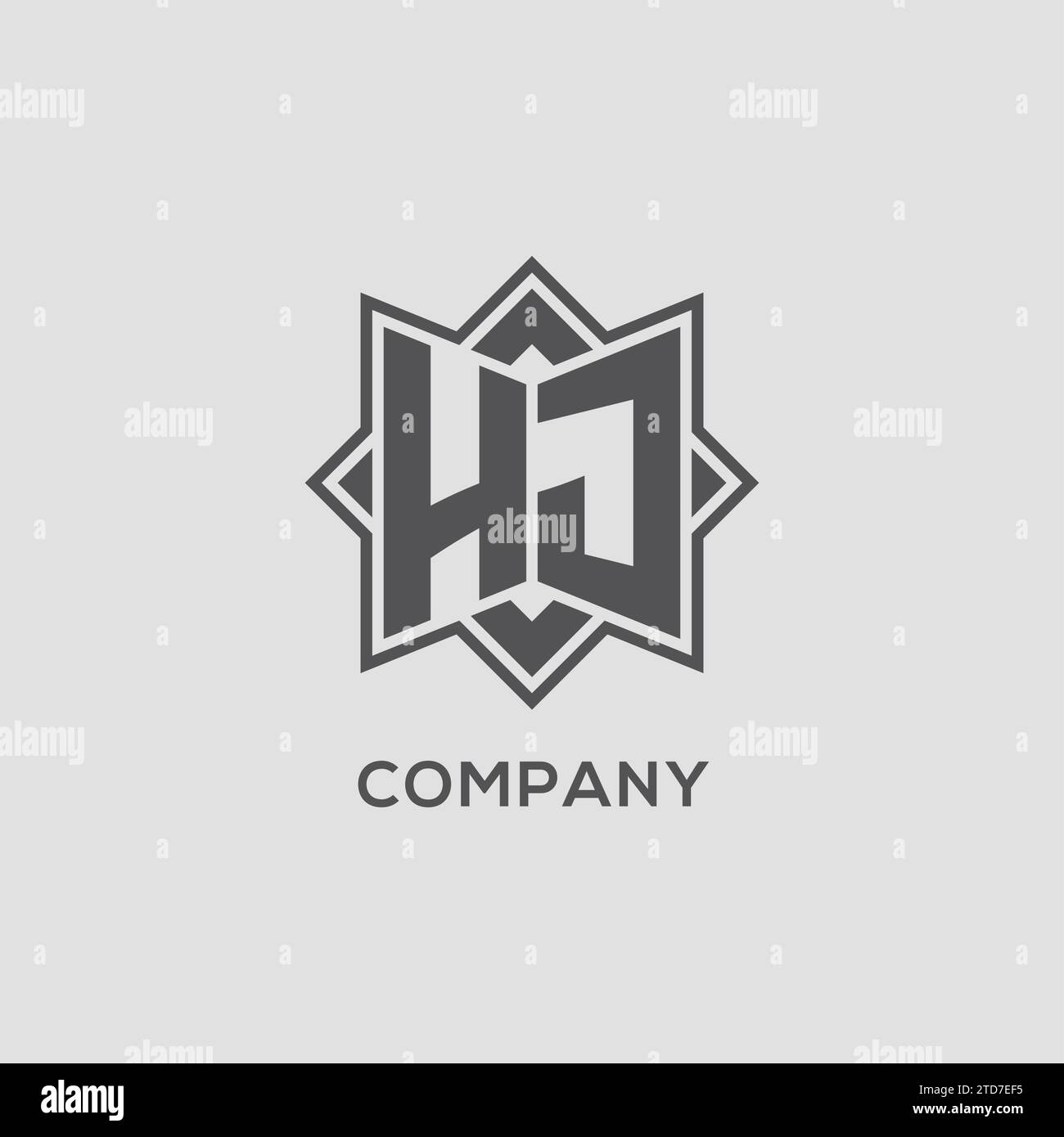 Monogram HJ logo with eight point star style design vector graphic ...