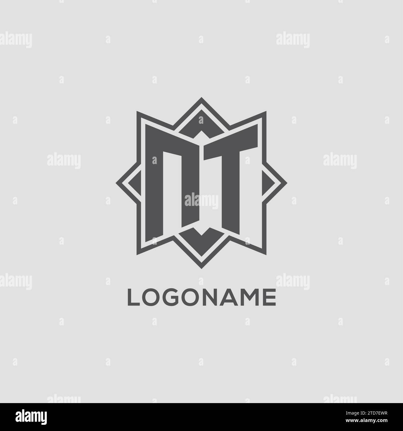 Monogram NT logo with eight point star style design vector graphic ...