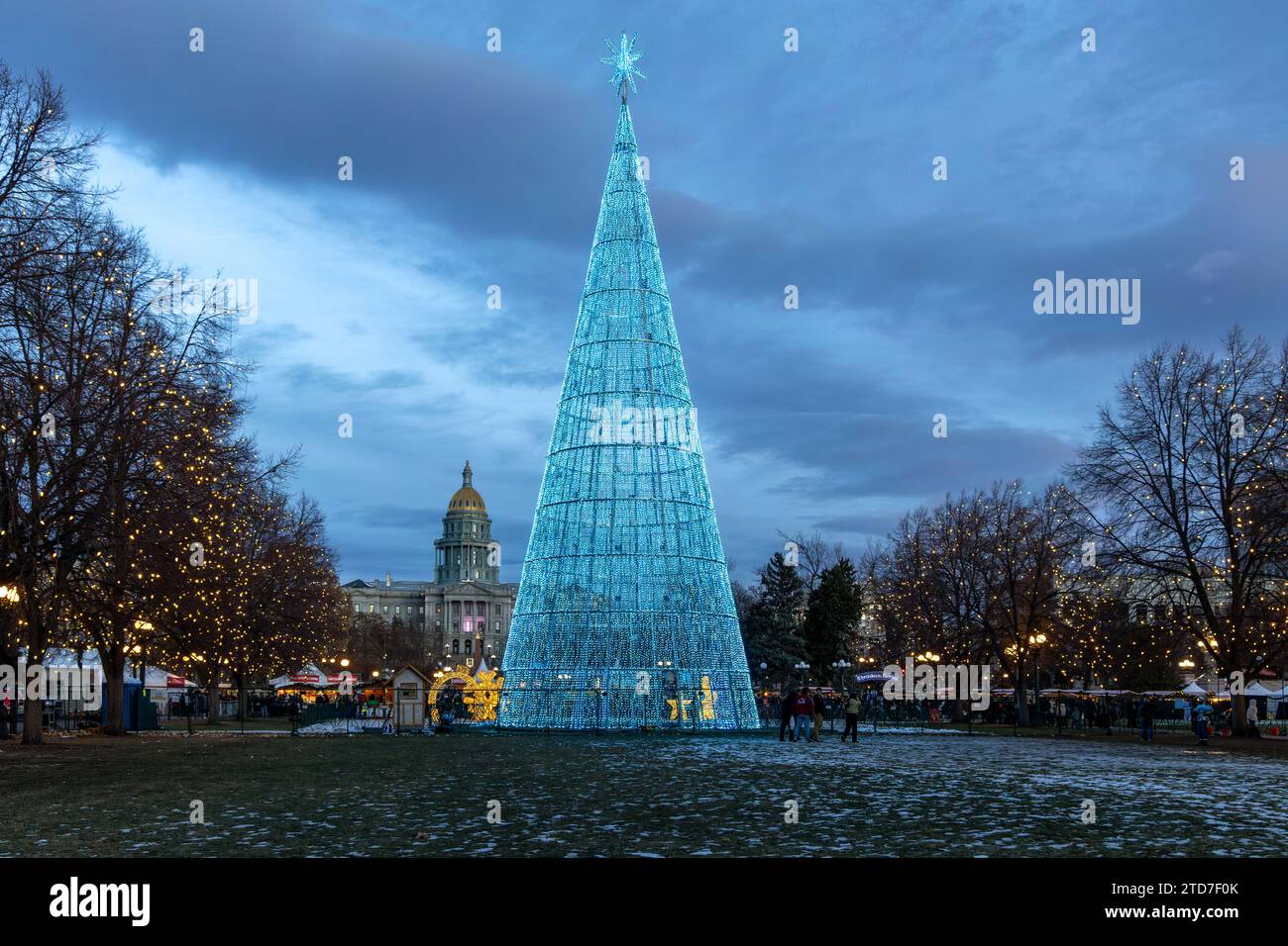 Denver, Colorado December 10, 2023 Artificial fir tree with colorful