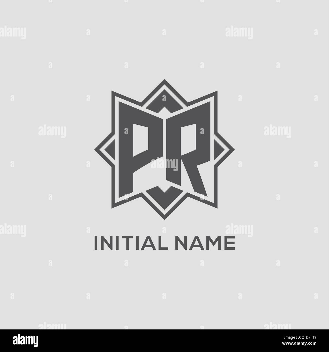 Monogram PR logo with eight point star style design vector graphic Stock Vector