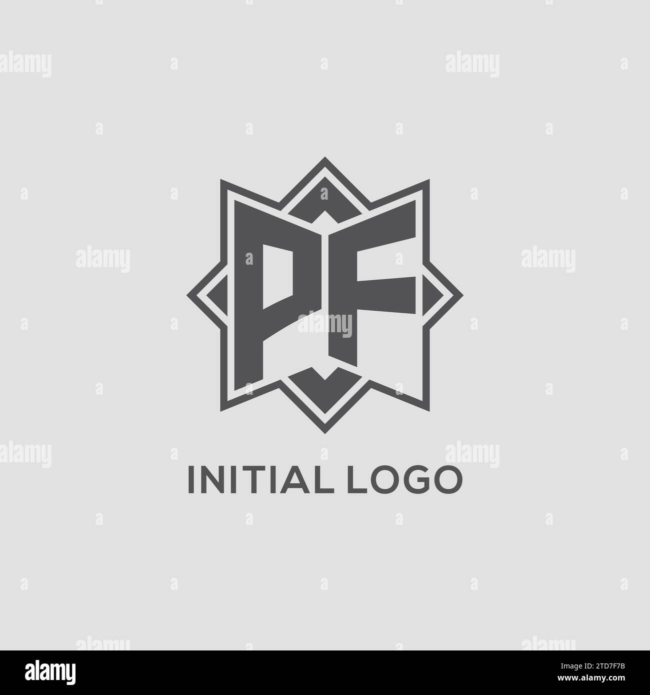 Monogram PF logo with eight point star style design vector graphic Stock Vector